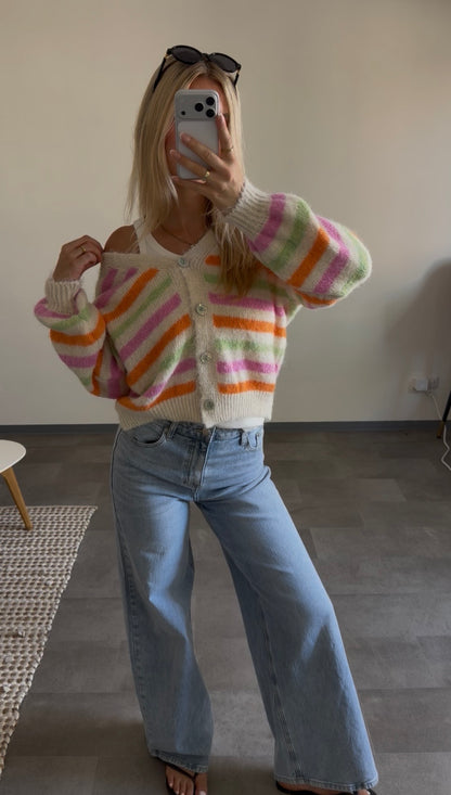 STRIPE BUTTON CARDIGAN SPRING BLOOM