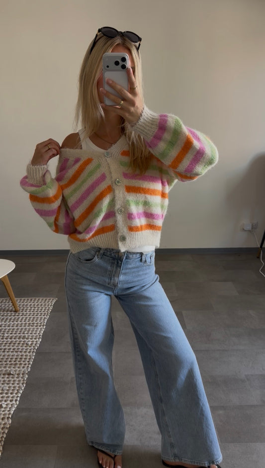 STRIPE BUTTON CARDIGAN SPRING BLOOM