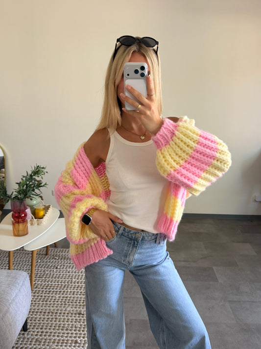 CHUNKY CARDIGAN PINK LEMON