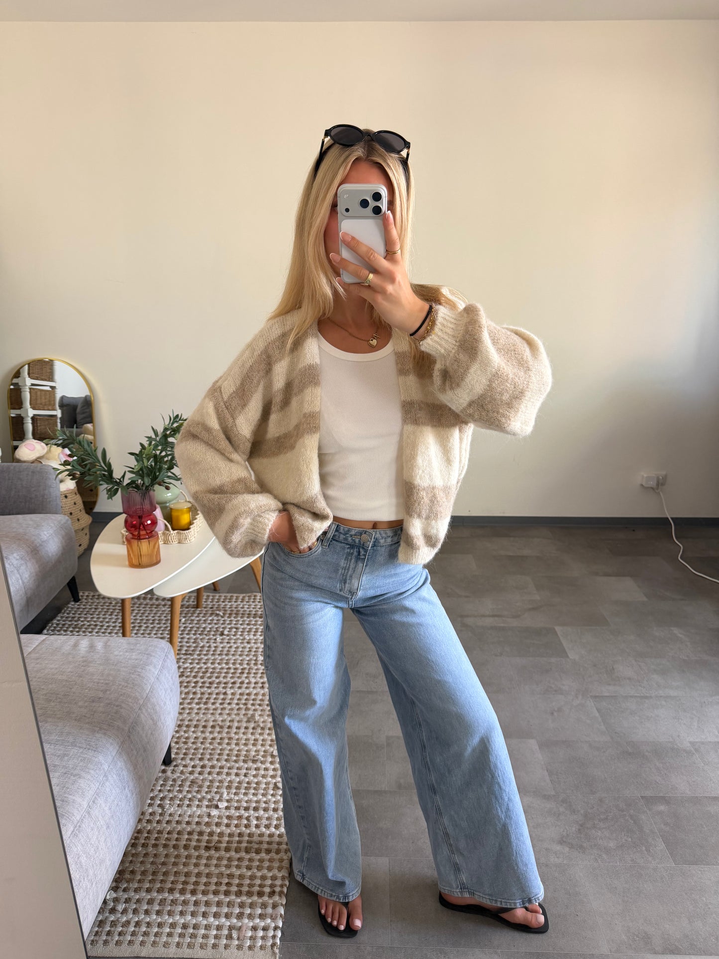 COMFY STRIPED CARDIGAN BEIGE VANILLA