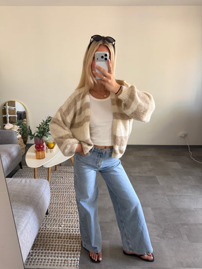 COMFY STRIPED CARDIGAN BEIGE VANILLA