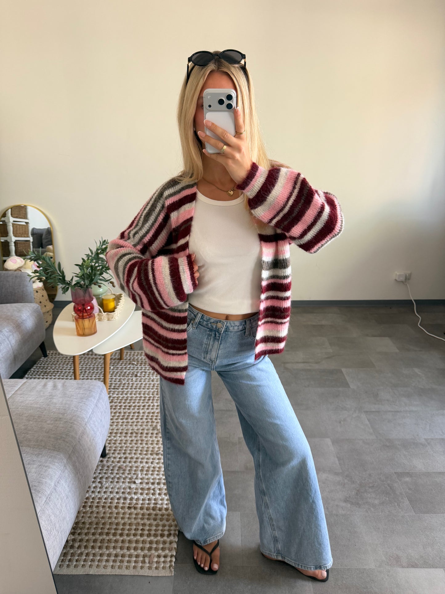 STRIPE CARDIGAN BERRY