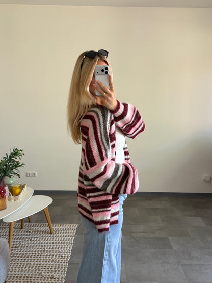 STRIPE CARDIGAN BERRY