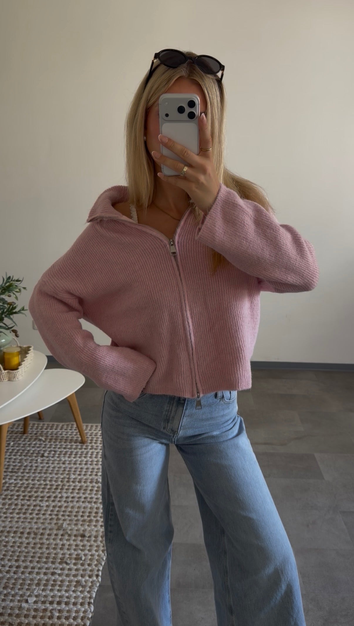 ZIP CARDIGAN BLUSH