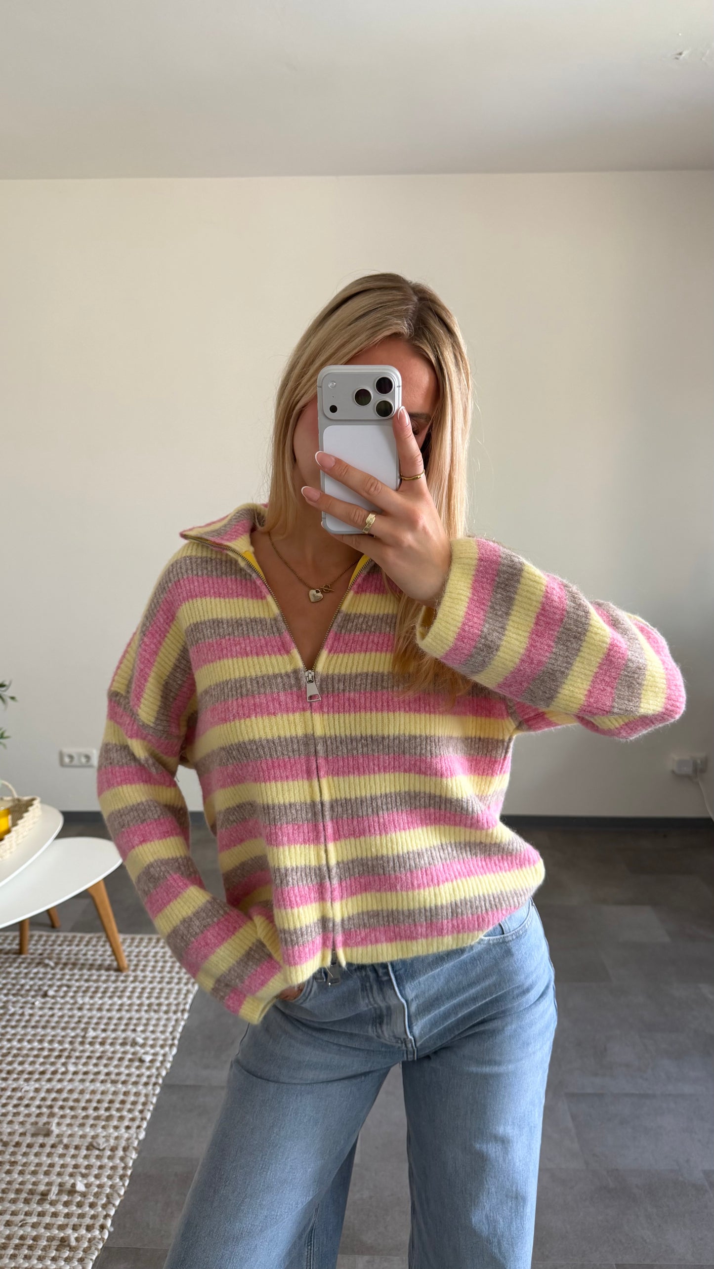 ZIP CARDIGAN HONEY PINK