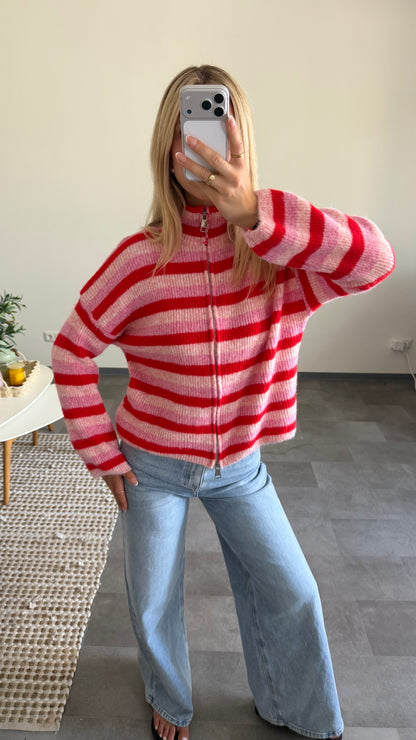 ZIP CARDIGAN CHERRY PINK