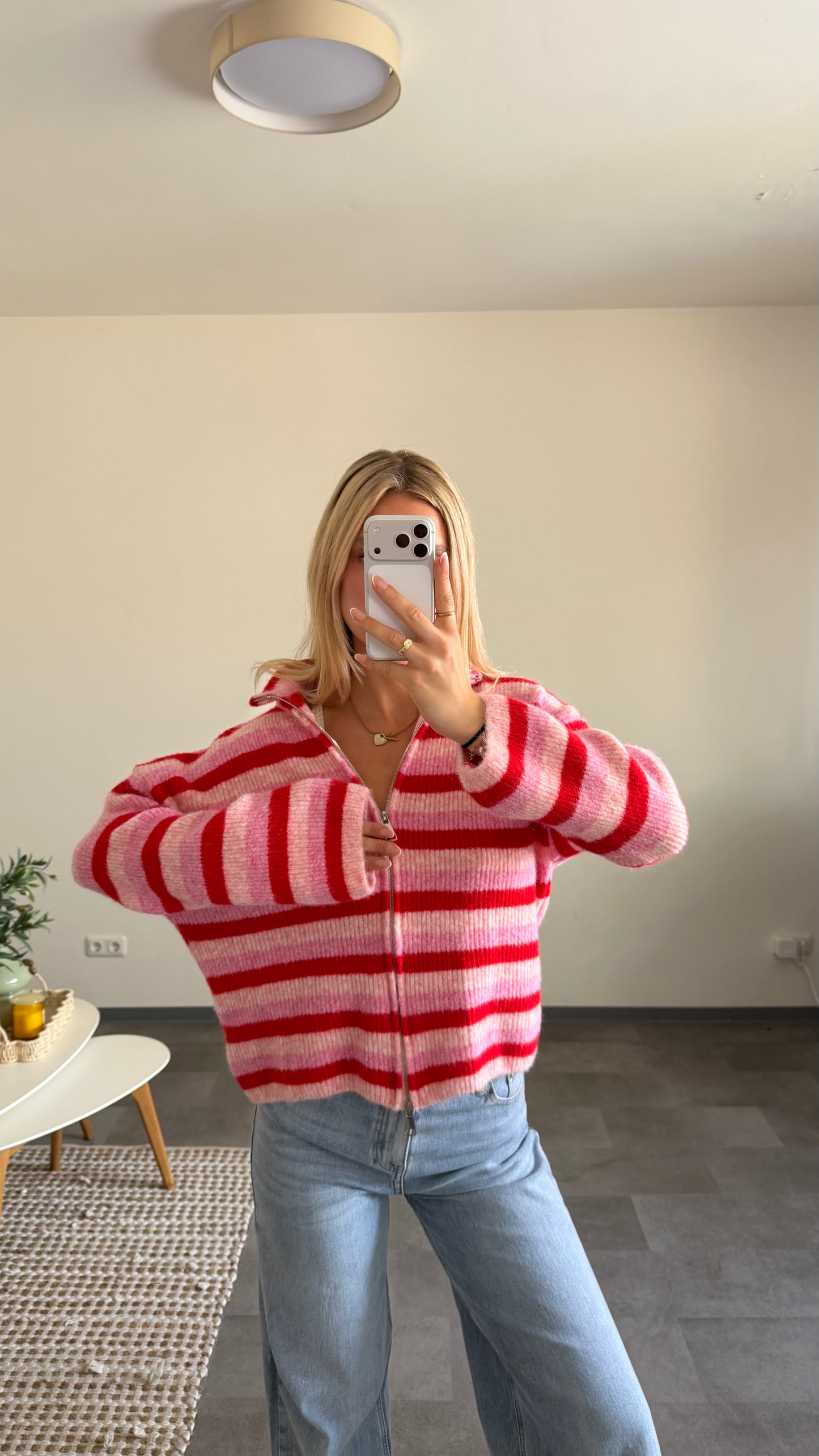 ZIP CARDIGAN CHERRY PINK