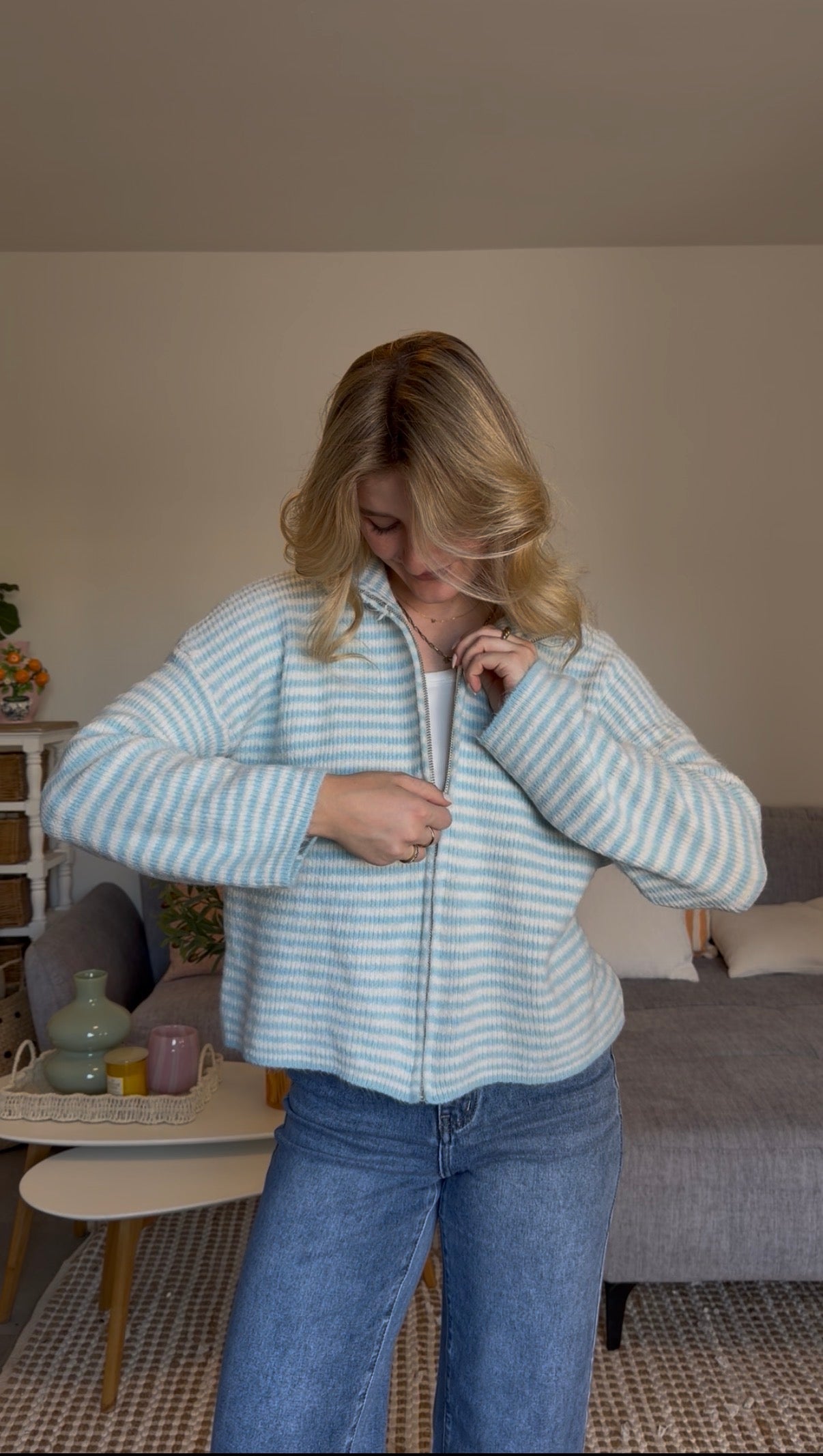 ZIP CARDIGAN SKY BLUE