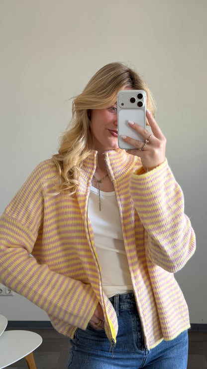 ZIP CARDIGAN BUTTER PINK