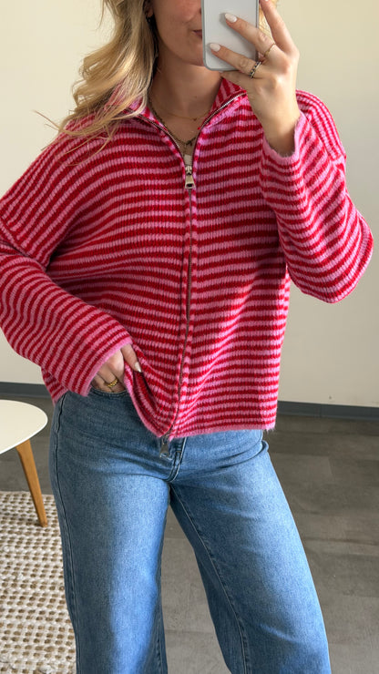 ZIP CARDIGAN BERRY
