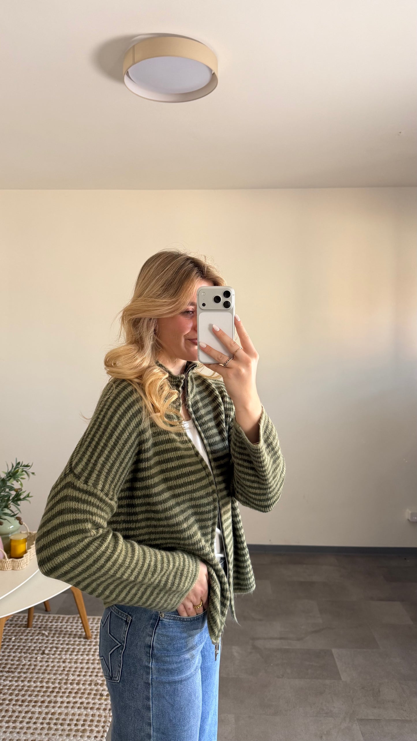 ZIP CARDIGAN SAGE GREEN
