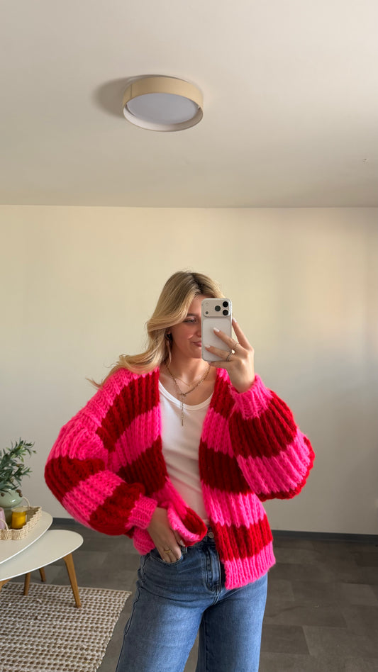 CHUNKY CARDIGAN PINK RED