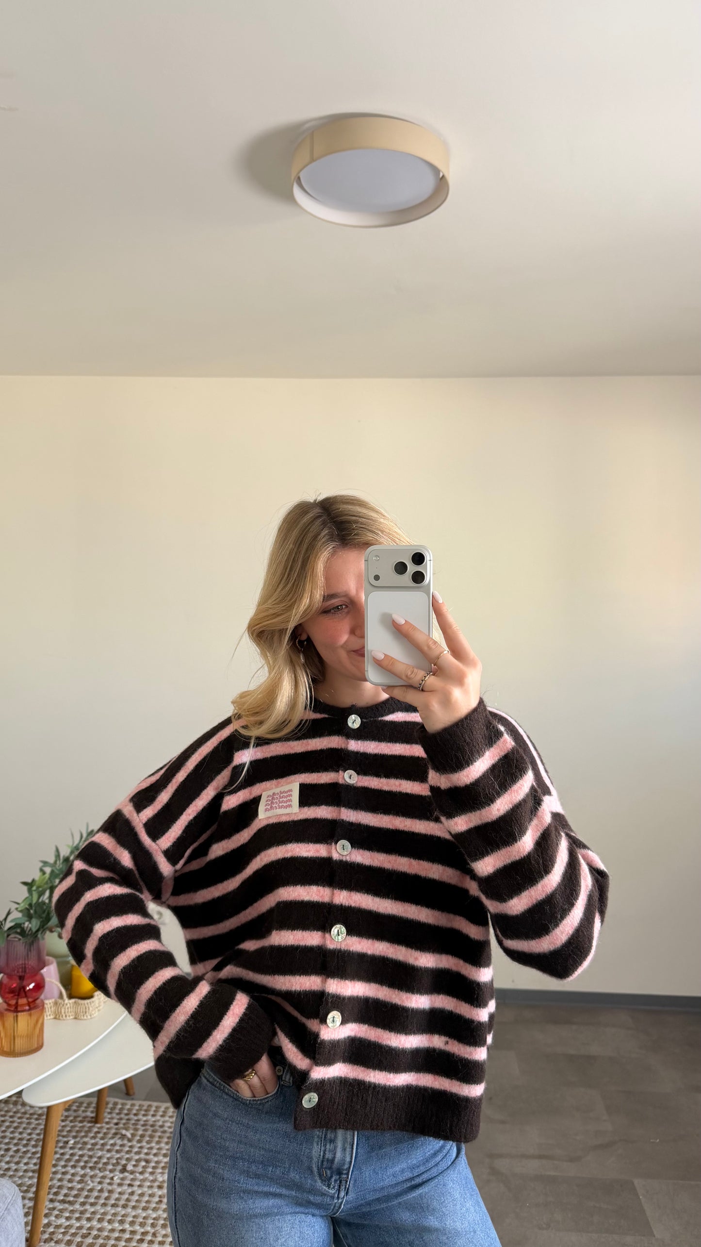 MATCHA PATCH CARDIGAN PINK BROWN