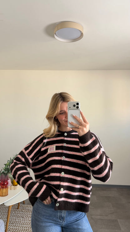 MATCHA PATCH CARDIGAN PINK BROWN