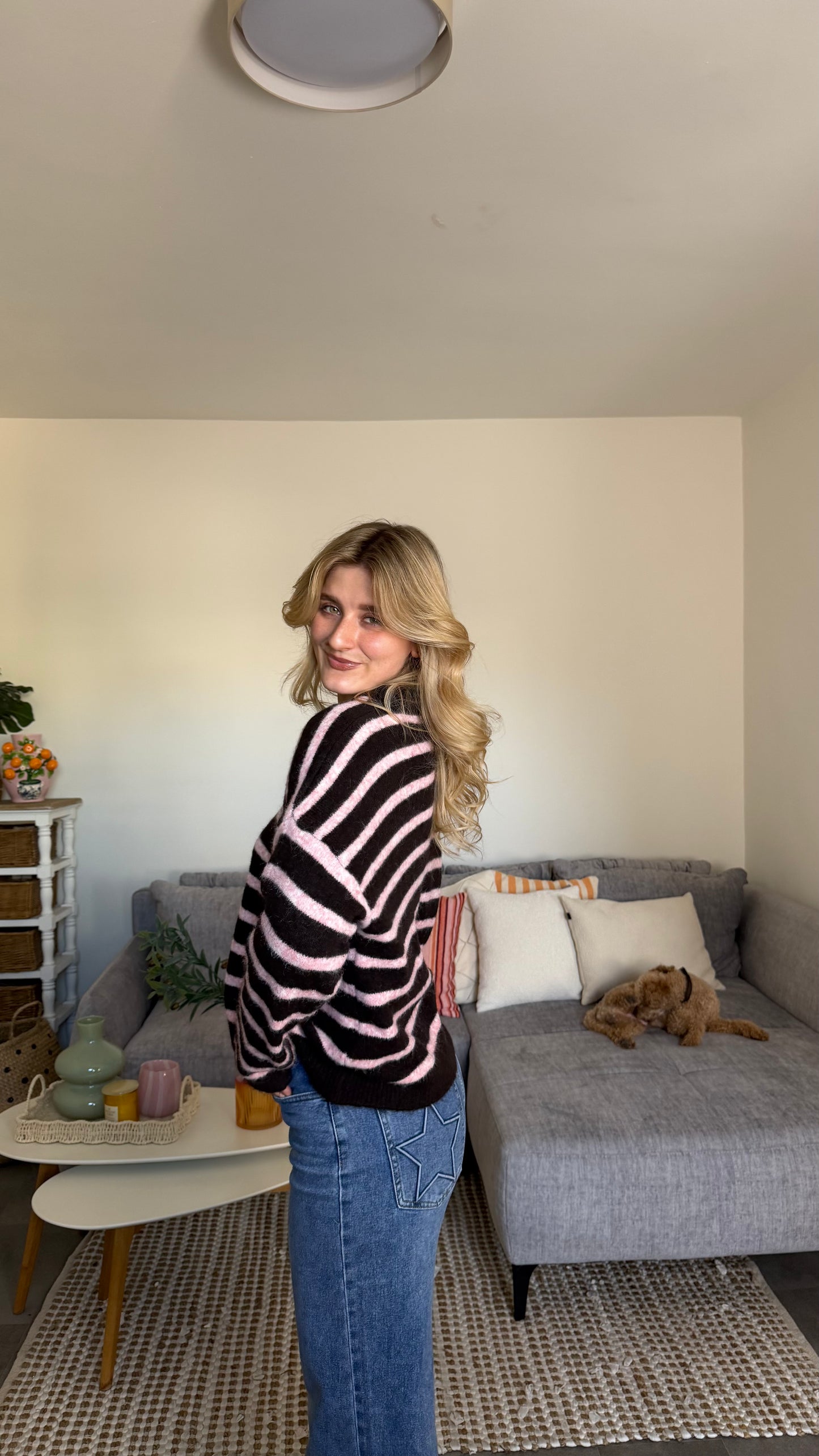 MATCHA PATCH CARDIGAN PINK BROWN