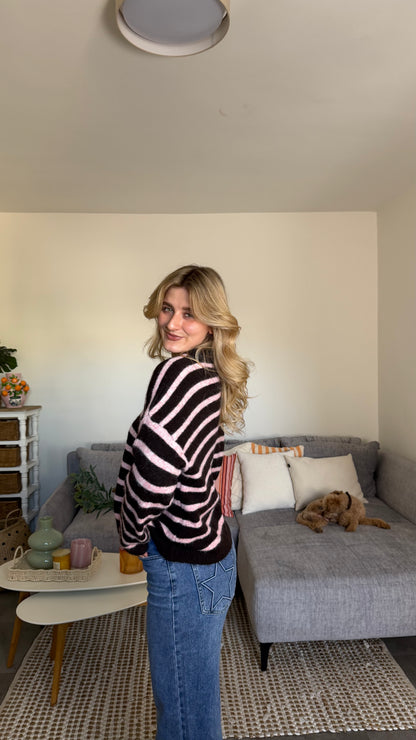MATCHA PATCH CARDIGAN PINK BROWN