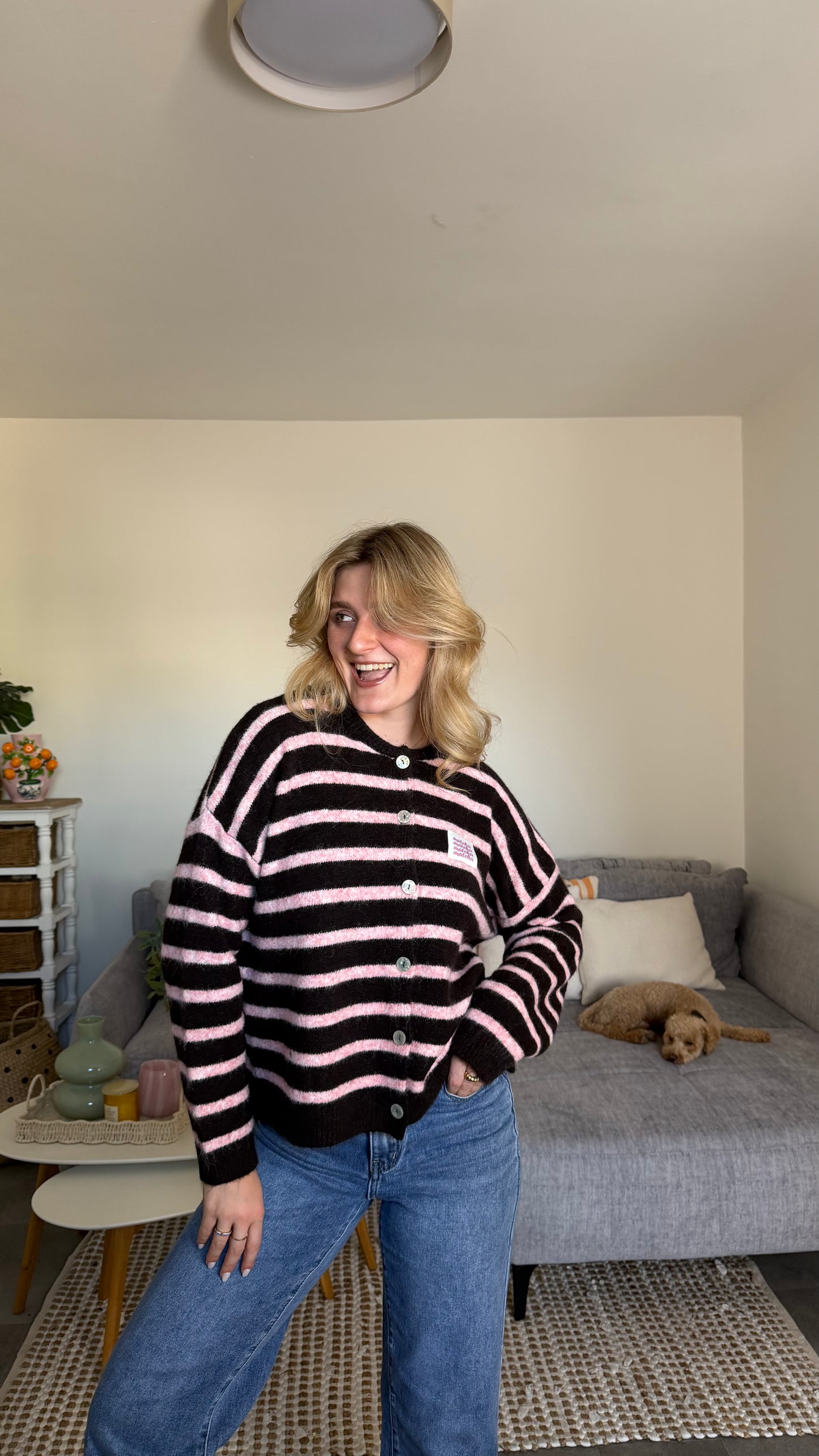 MATCHA PATCH CARDIGAN PINK BROWN