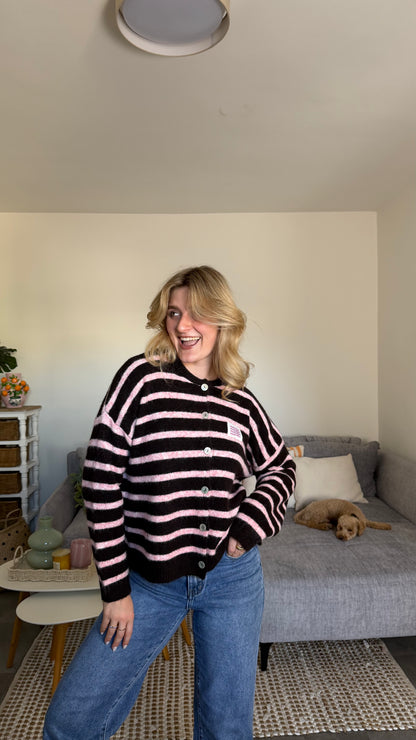 MATCHA PATCH CARDIGAN PINK BROWN