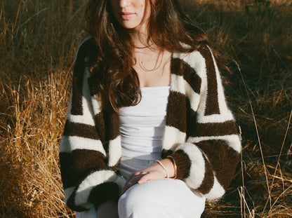 COMFY STRIPED CARDIGAN CHOCLATE VANILLA