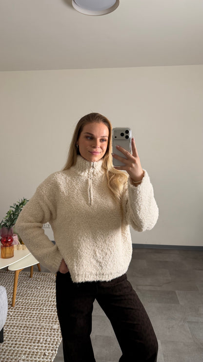 TEDDY BOUCLE HALF ZIP SWEATER CREAM