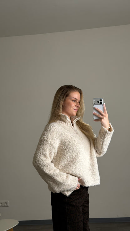TEDDY BOUCLE HALF ZIP SWEATER CREAM