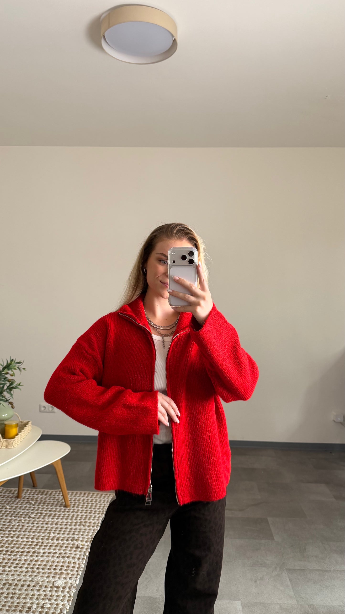 ZIP CARDIGAN CHERRY RED