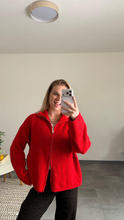 ZIP CARDIGAN CHERRY RED