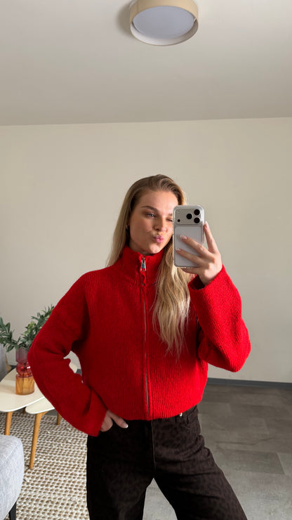 ZIP CARDIGAN CHERRY RED
