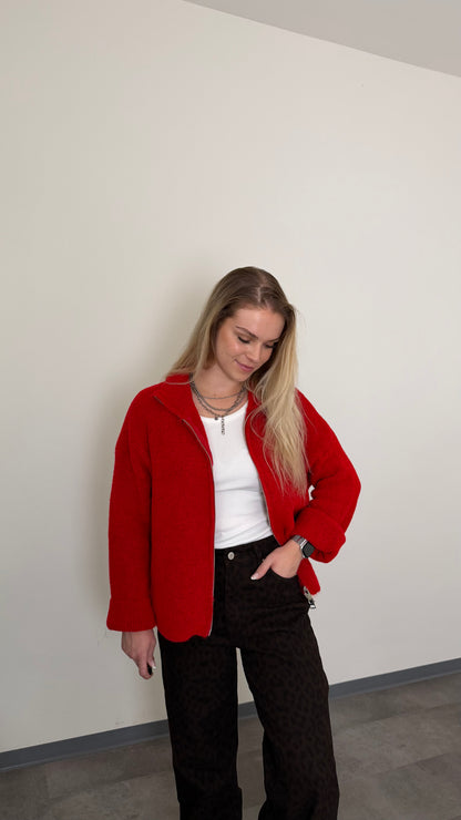 ZIP CARDIGAN CHERRY RED