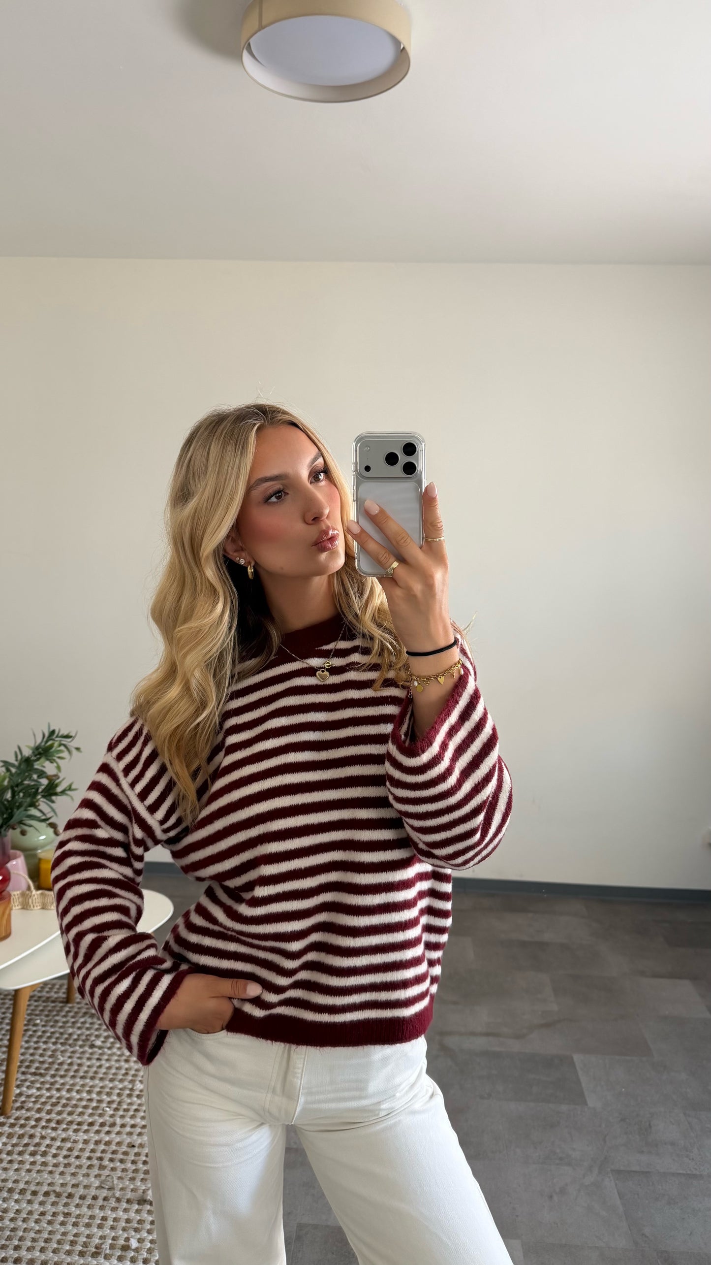 STRIPE KNIT PULLOVER BURGUNDY VAILLA