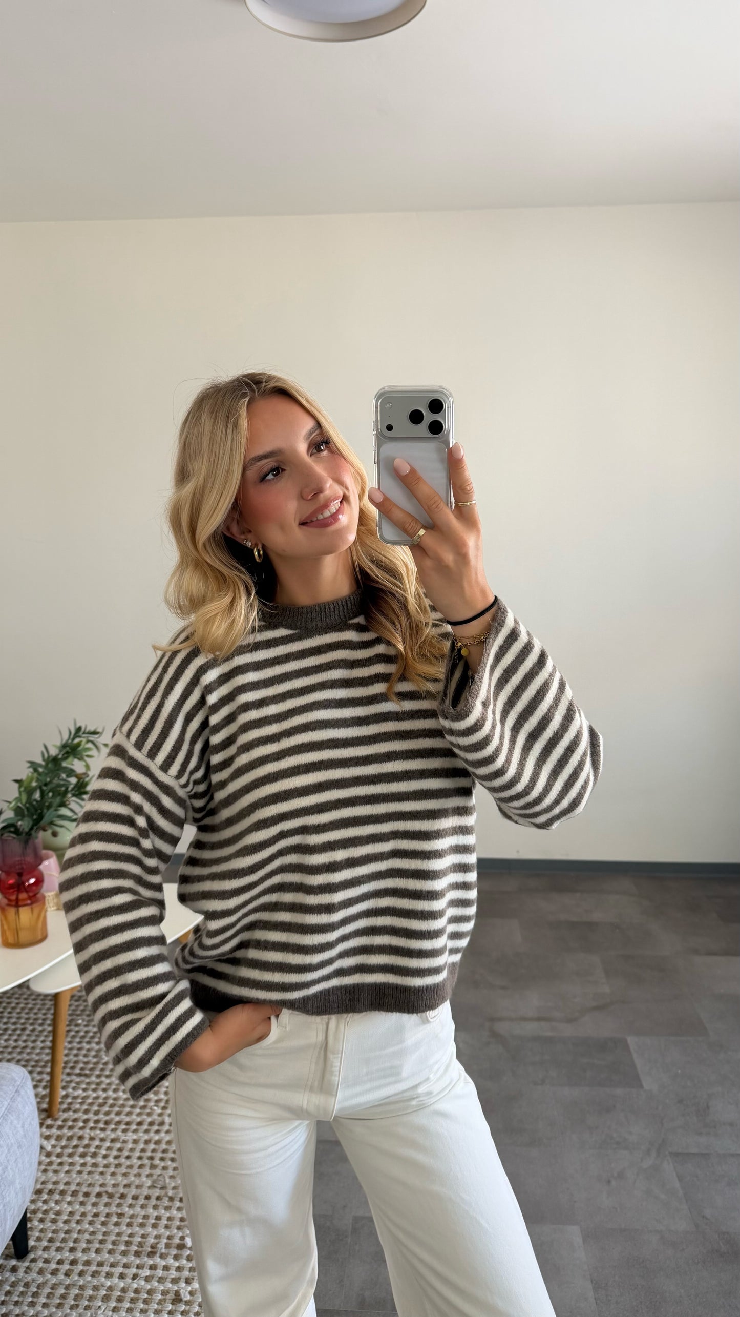 STRIPE KNIT PULLOVER MOCCA VAILLA