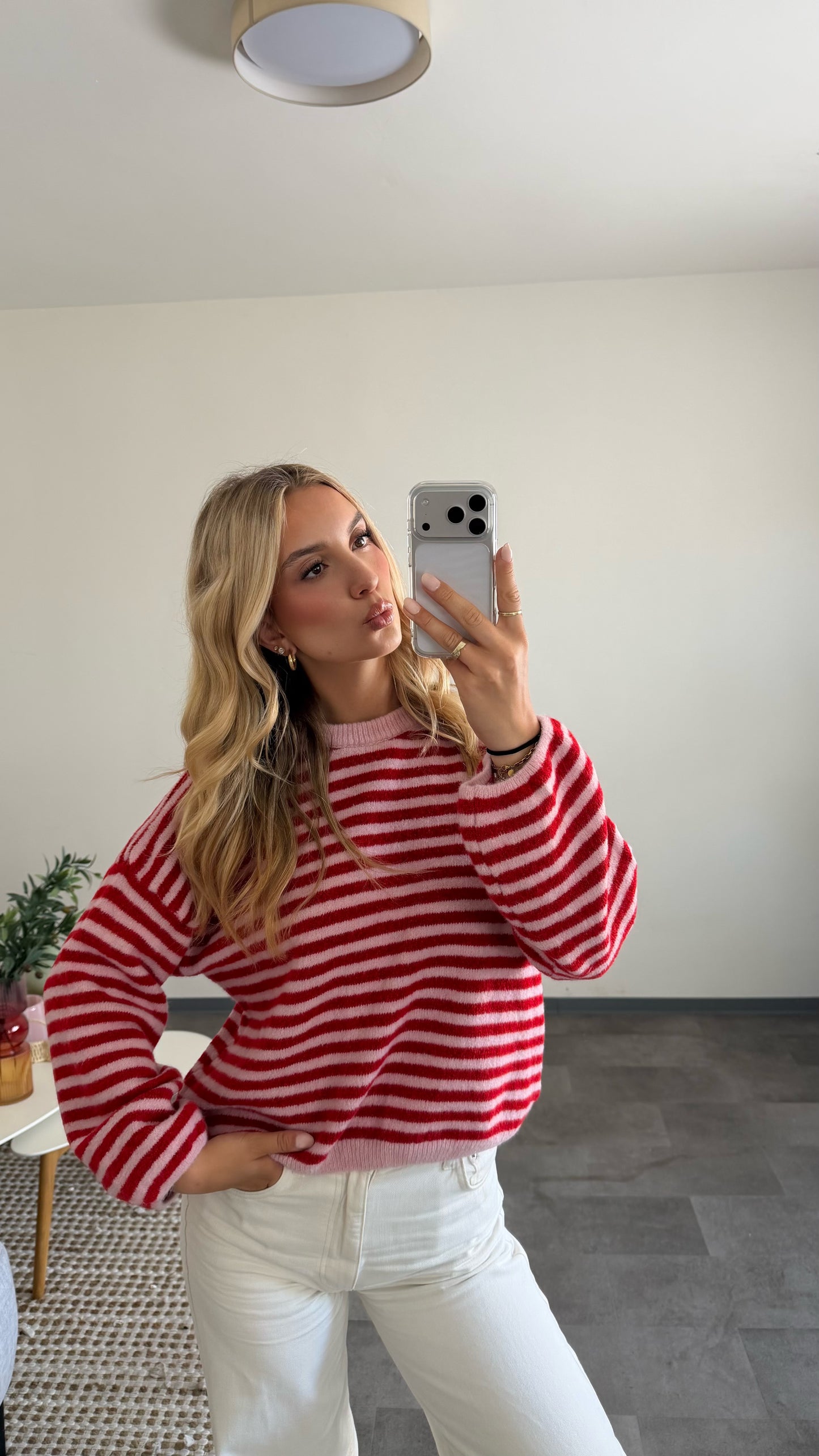STRIPE KNIT PULLOVER LIGHT BERRY