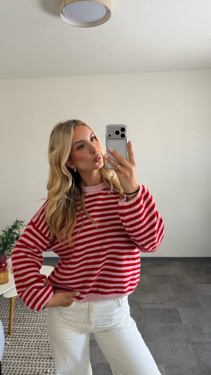 STRIPE KNIT PULLOVER LIGHT BERRY