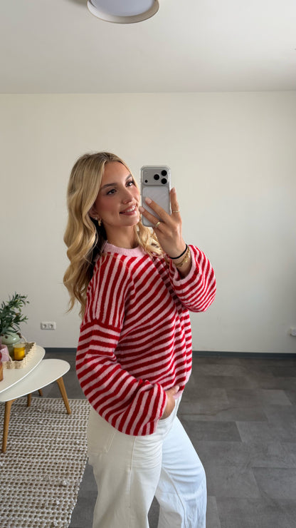 STRIPE KNIT PULLOVER LIGHT BERRY