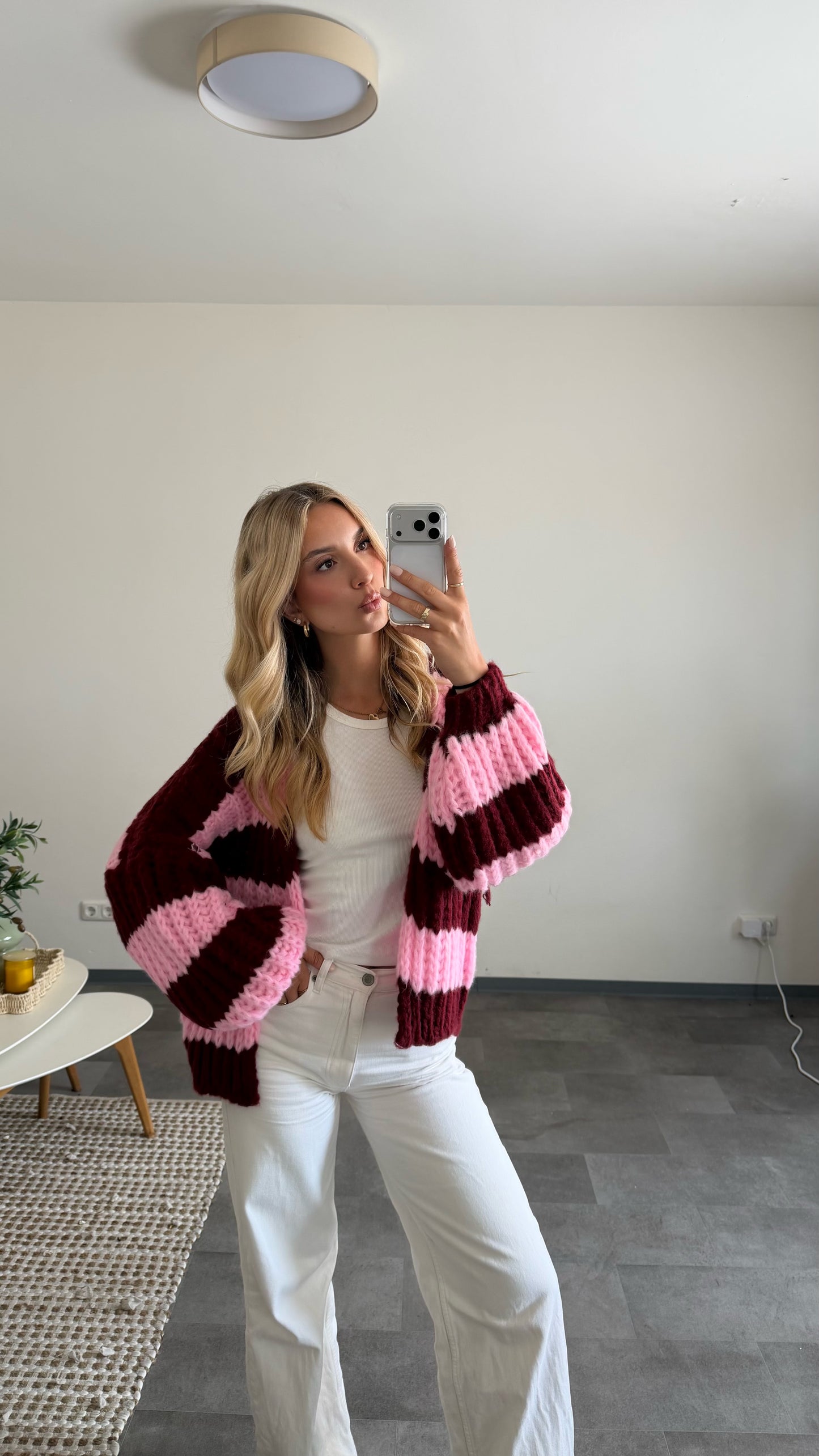 CHUNKY CARDIGAN BURGUNDY ROSE