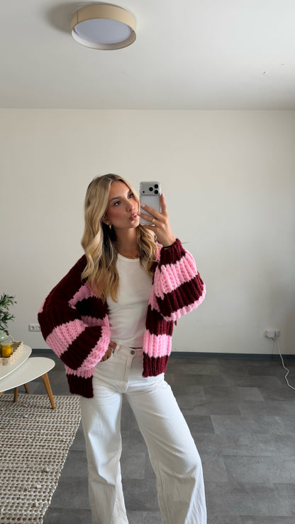 CHUNKY CARDIGAN BURGUNDY ROSE