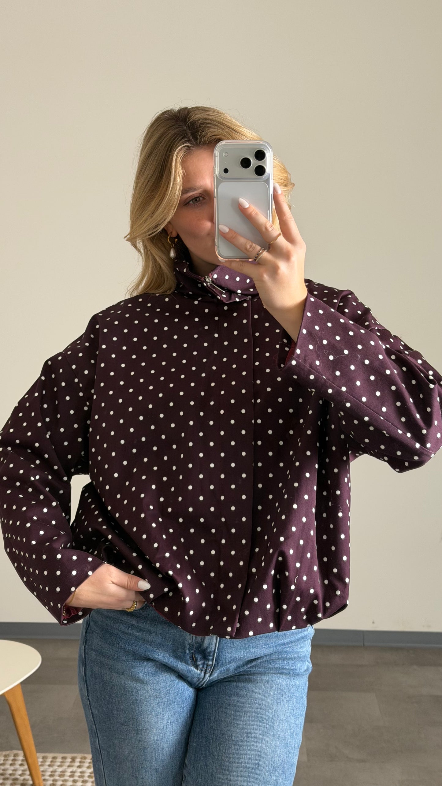TINY POLKA DOT JACKET BURGUNDY
