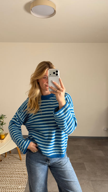 STRIPE KNIT PULLOVER COBALD BLUE
