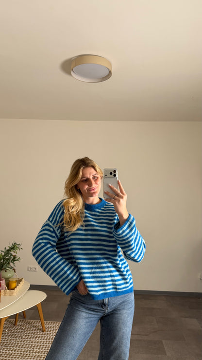 STRIPE KNIT PULLOVER COBALD BLUE