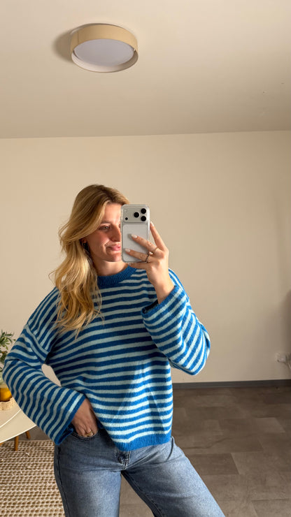 STRIPE KNIT PULLOVER COBALD BLUE