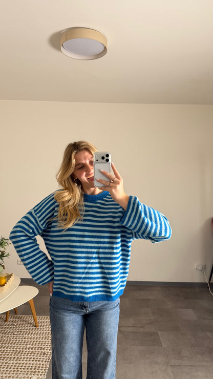 STRIPE KNIT PULLOVER COBALD BLUE