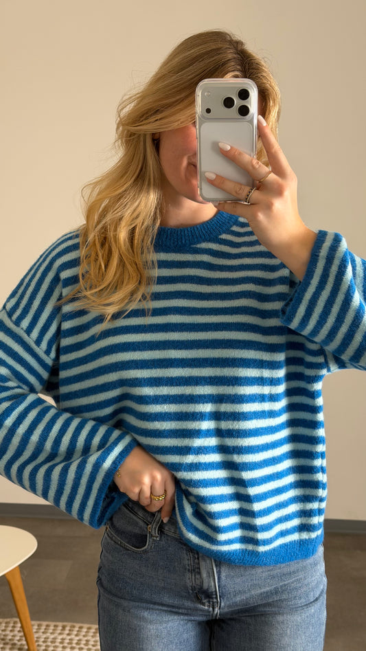 STRIPE KNIT PULLOVER COBALD BLUE