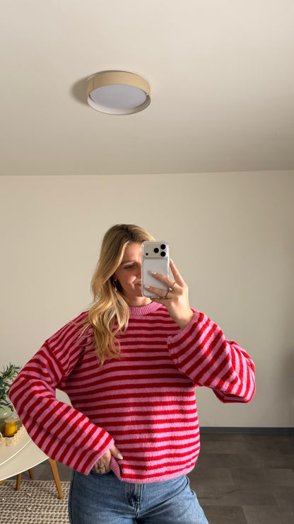 STRIPE KNIT PULLOVER BERRY