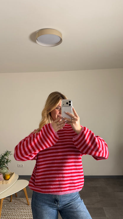 STRIPE KNIT PULLOVER BERRY