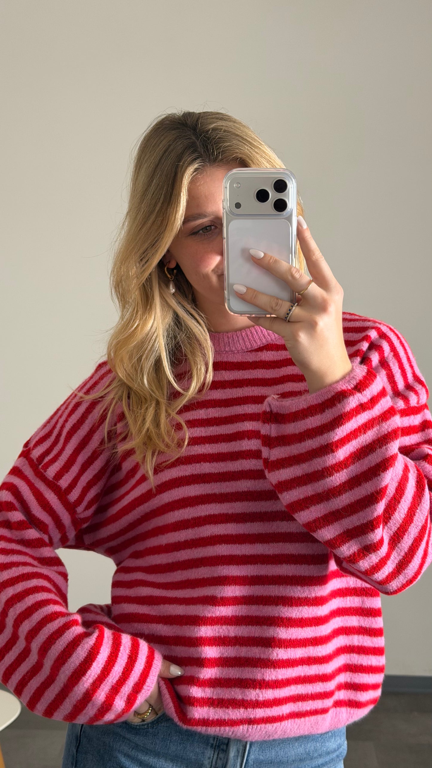 STRIPE KNIT PULLOVER BERRY