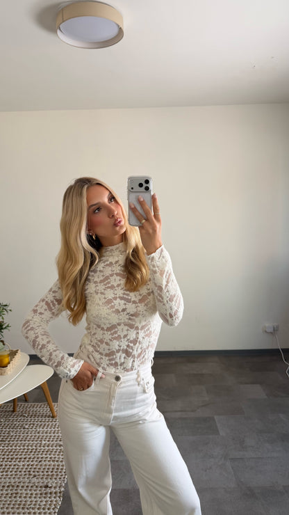 LACE LONG TOP VANILLA