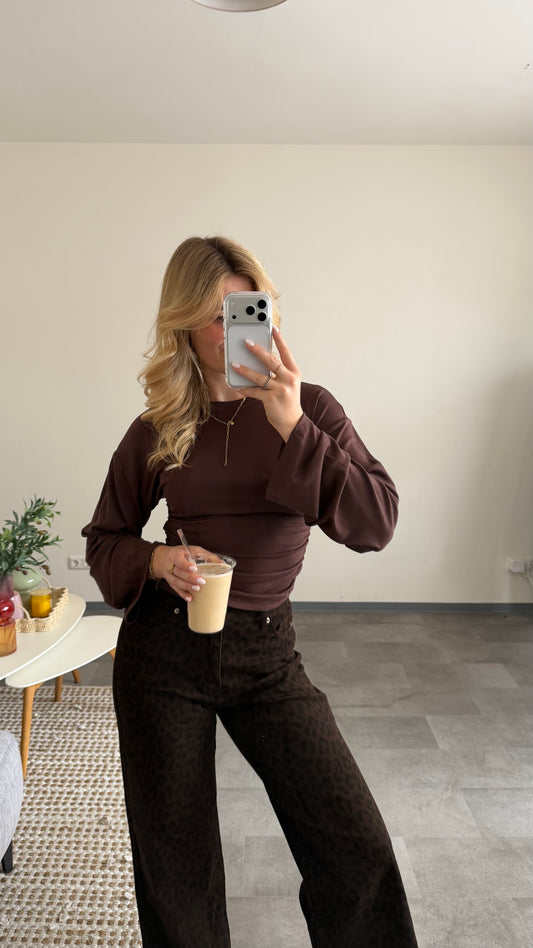 WAIST LONG TOP BROWN