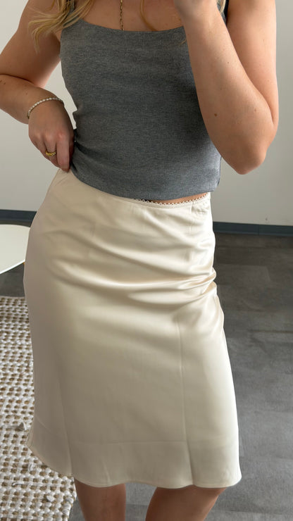 MIDI SATIN SKIRT CREAM