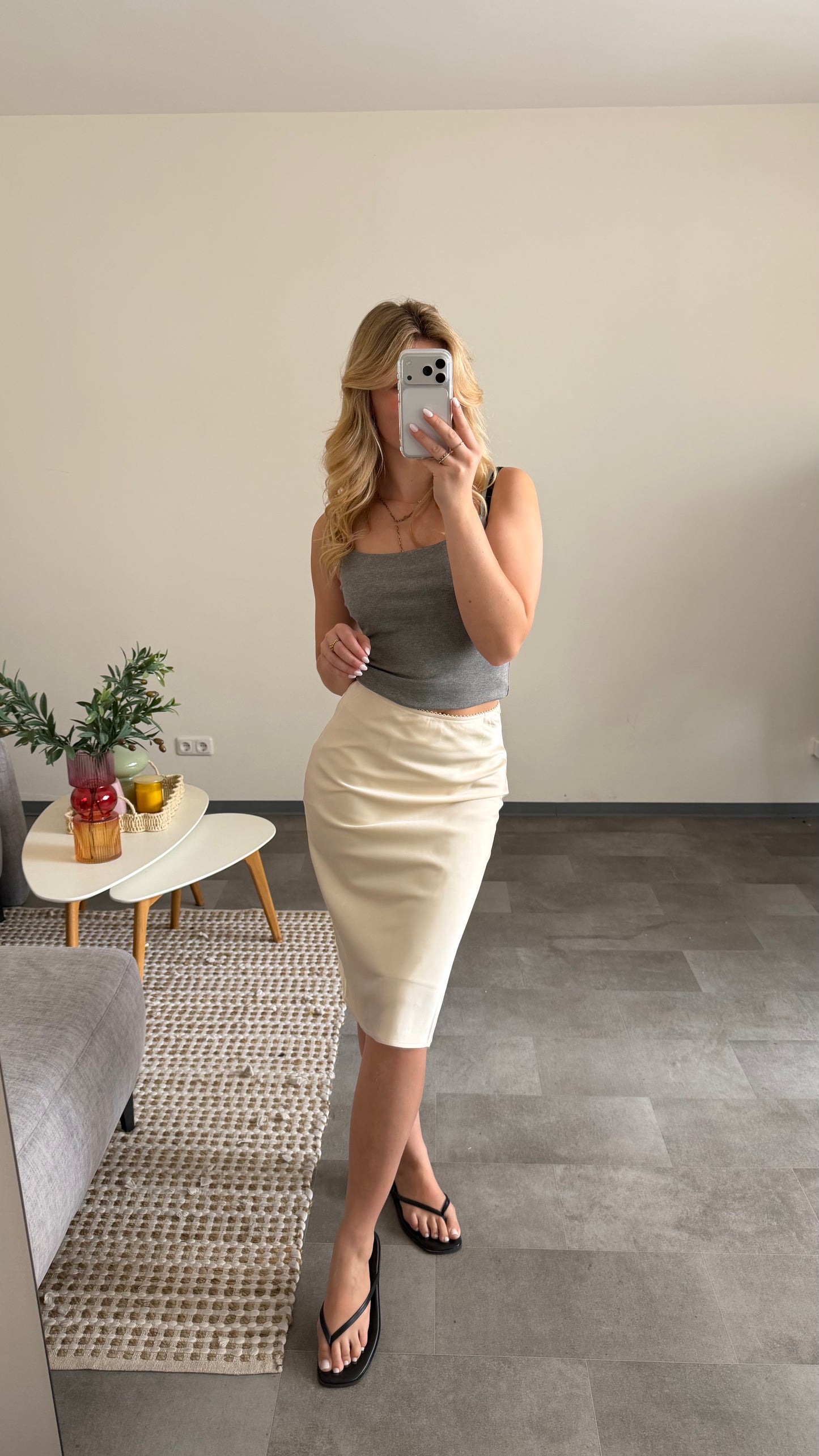 MIDI SATIN SKIRT CREAM