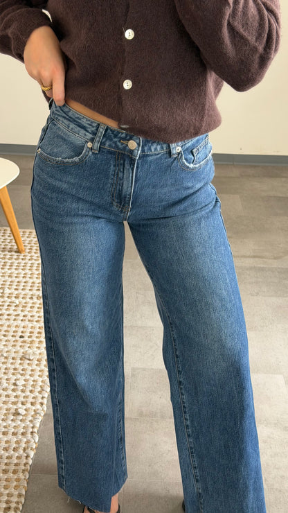 RAW EDGE WIDE LEG BLUE JEANS